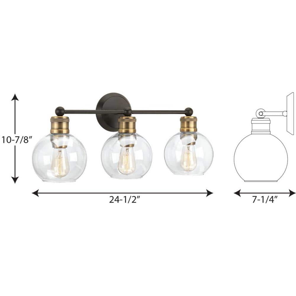 Hansford Antique Bronze and Brass 3-Light Vanity Fixture