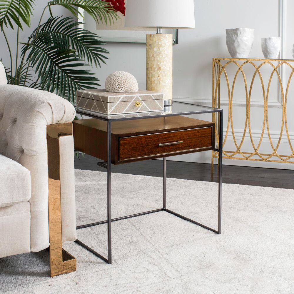 Caelan 23.5 in. Dark Brown Rectangle Glass End Table price history on PriceWatchPro