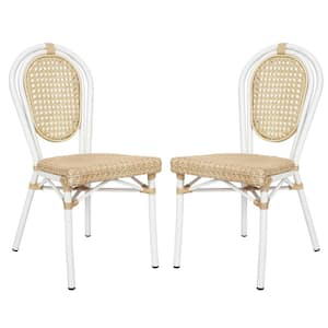 White Aluminum Outdoor Dining Chair in Brown Set of 2