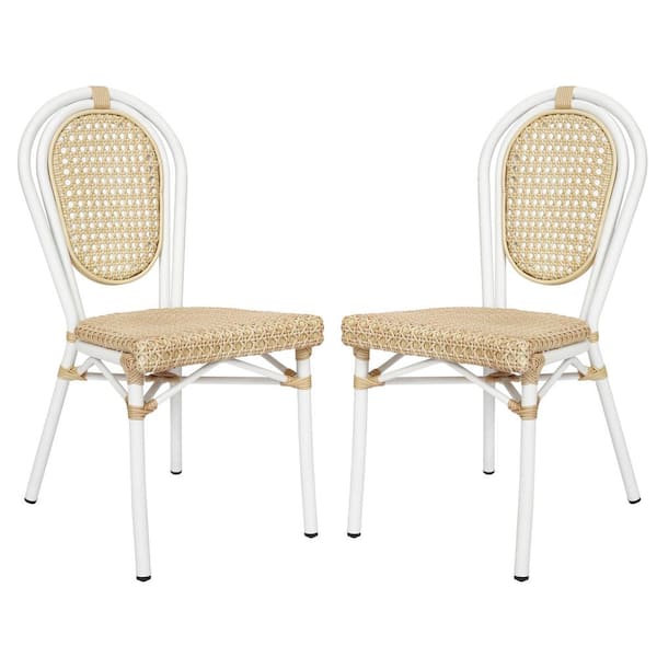 White Aluminum Outdoor Dining Chair in Brown Set of 2