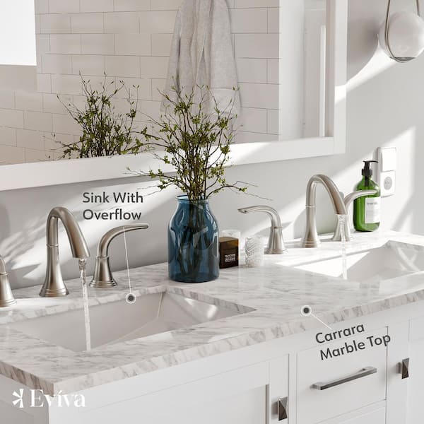 Eviva Aberdeen 48 In Transitional White Bathroom Vanity With Carrara Countertop And Double Sinks Evvn412 48wh Ds The Home Depot Transitional White Bathroom Vanity, Double Sink 48 Inch Bathroom Vanity With