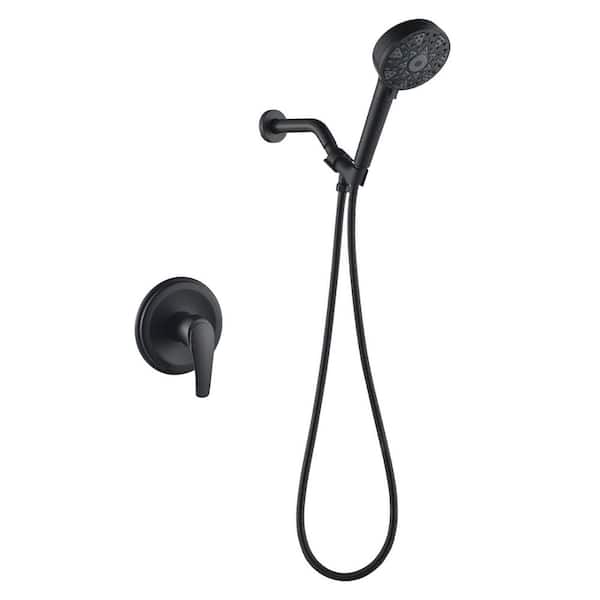Single Handle 7-Spray Shower Faucet 2.5 GPM with Pressure Balance Valve and ABS Hand Shower in Matte Black