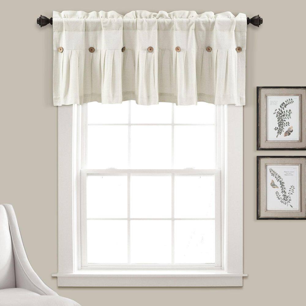 Off-White Linen Button Detail Window Valance