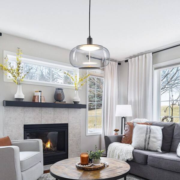 11.81 in. 10-Watt 1-Light Modern Drum Island LED Pendant