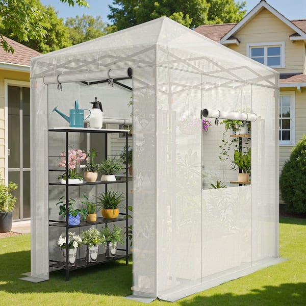 4 ft. W x 6 ft. D Collapsible Metal Walk-In Greenhouse, White