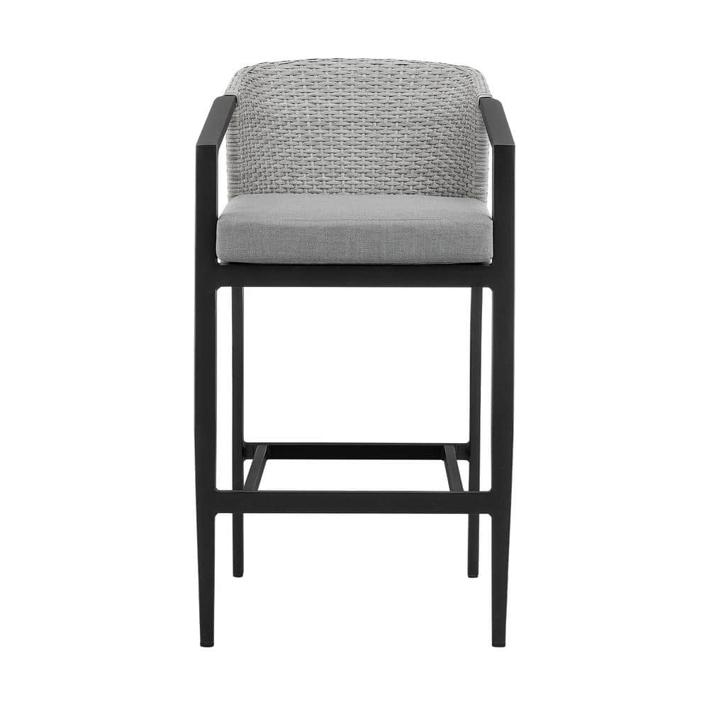 Aileen Dark Grey Cushioned Aluminum and Wicker Outdoor Bar Stool