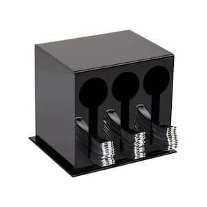 Black Plastic Utensil Dispenser Silverware Organizer with 3 Compartments