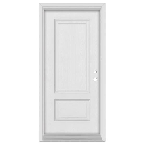 Stanley Doors 36 in. x 80 in. Infinity Left-Hand Inswing 2 Panel Finished Fiberglass Mahogany Woodgrain Prehung Front Door