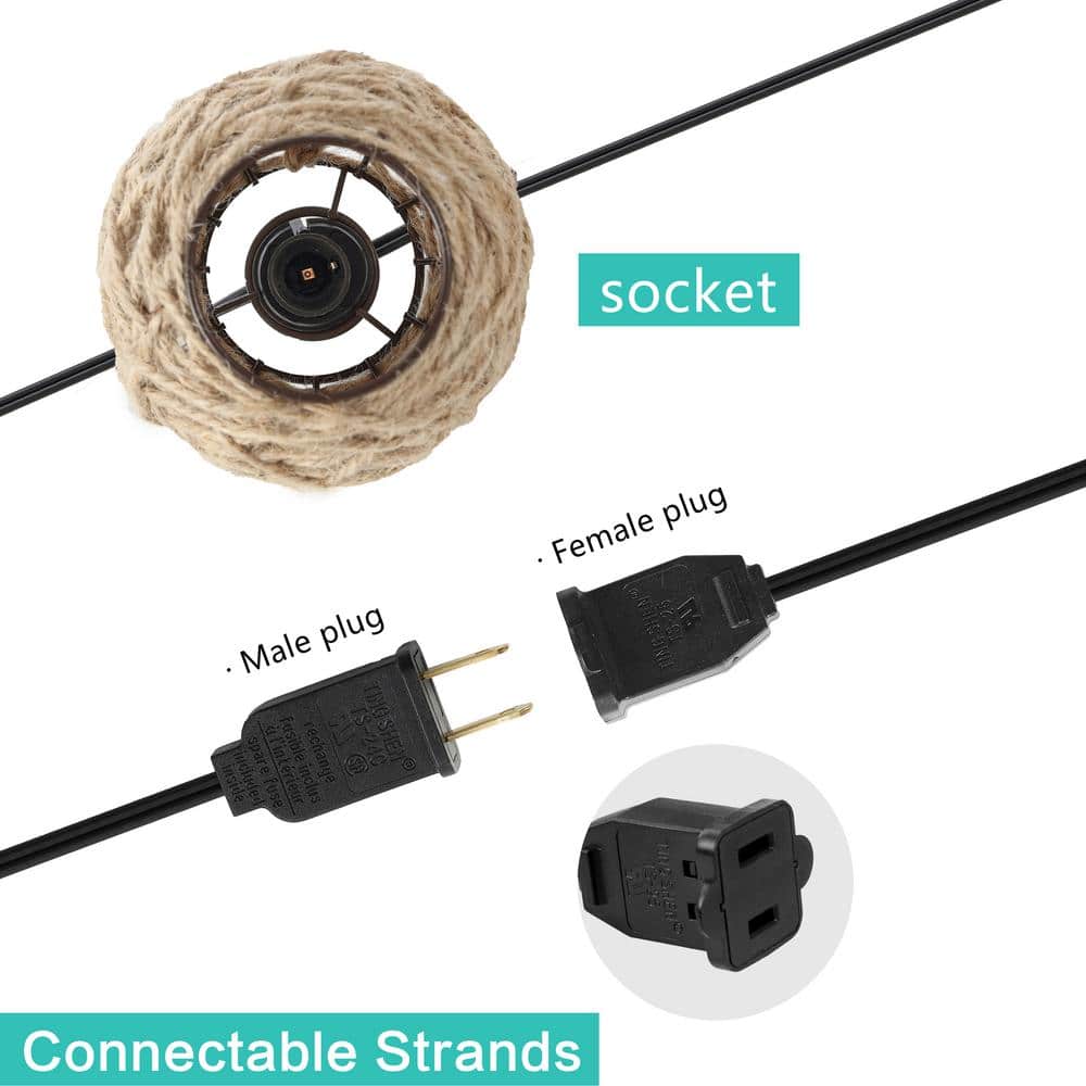 Oahu 10-Light Light Brown Hemp Rope LED Outdoor String Lights