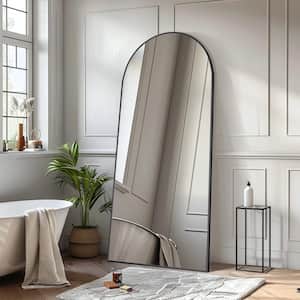 34 in. W. x 77 in. H Full Length Arched Free Standing Body Mirror, Metal Framed Wall Mirror, Large Floor Mirror in Black