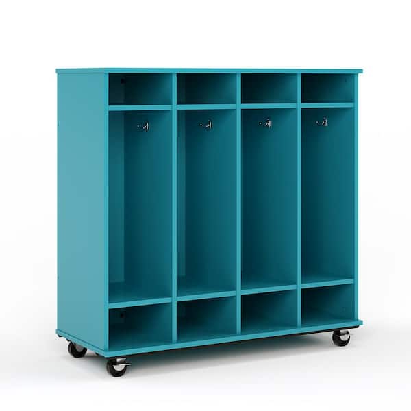 48 in. W x 20 in. D 3-Tier Open Mobile Shelf Locker Dry Erase Back Nursery Classroom Bookcase Cubby Storage (Ocean)