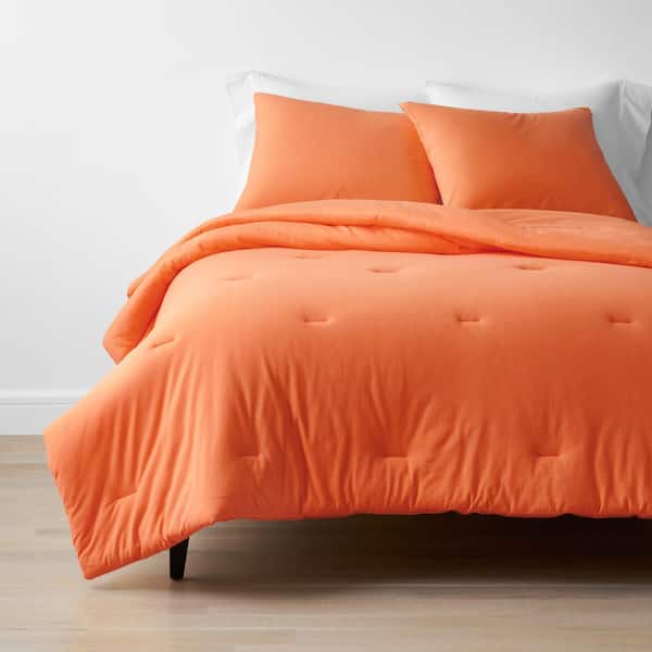 The Company Store Company Cotton 3-Piece Orange Cotton Jersey Knit Queen Comforter Set