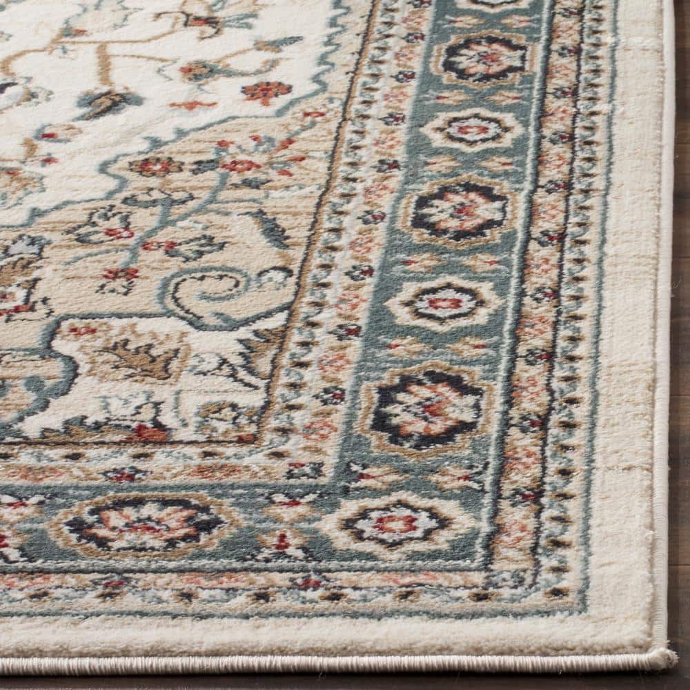 Cream and Beige Traditional Floral Area Rug with Border