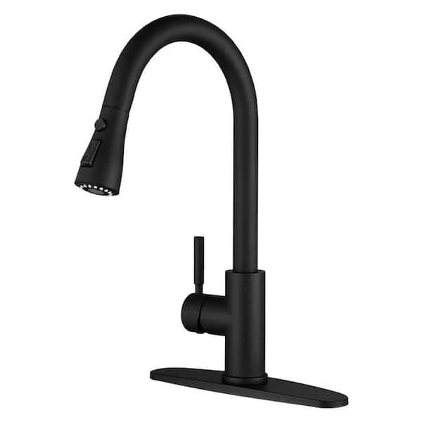 Matte Black 18.7 in. H Pull Down Sprayer Kitchen Faucet with Touch Activated Single Handle 360 Spout Swivel Kitchen Sink