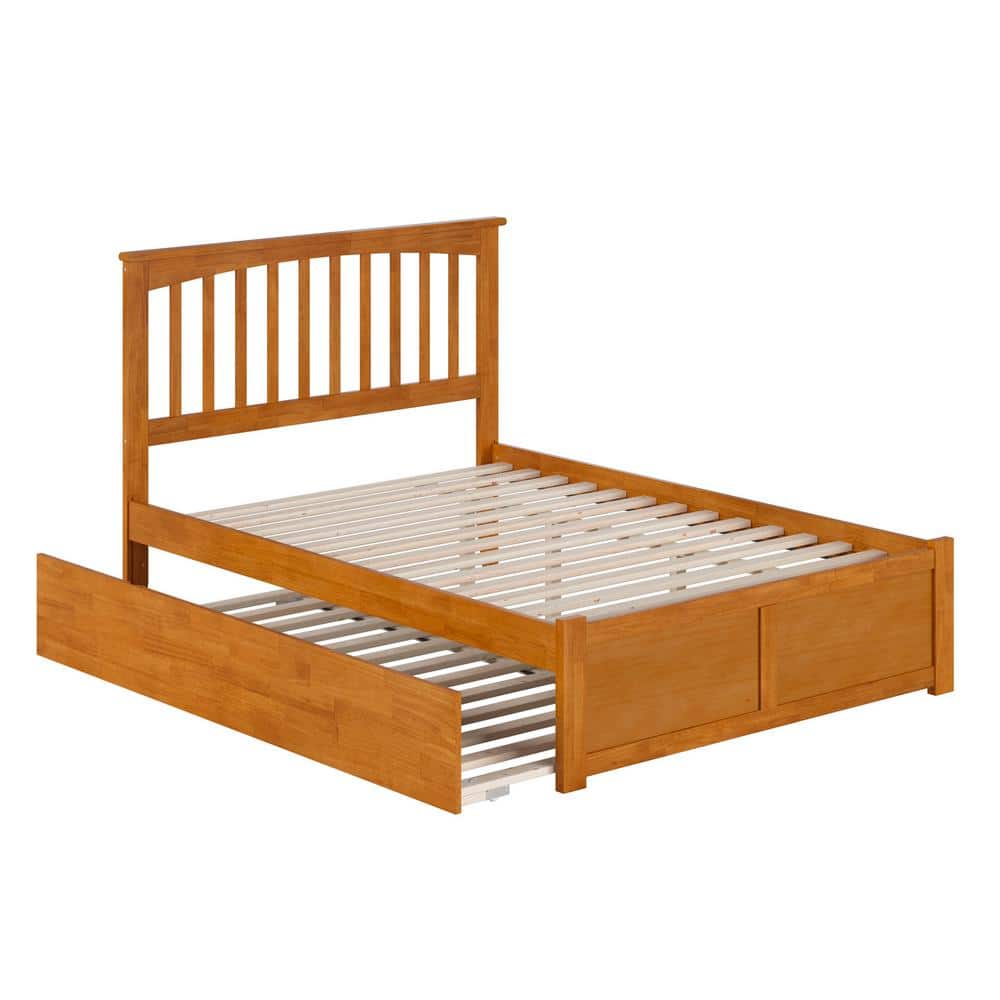 Light Toffee Full Wood Platform Bed with Twin Trundle