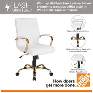 Whitney Mid-Back Faux Leather Swivel Ergonomic Executive Office Chair in White/Gold Frame with Arms