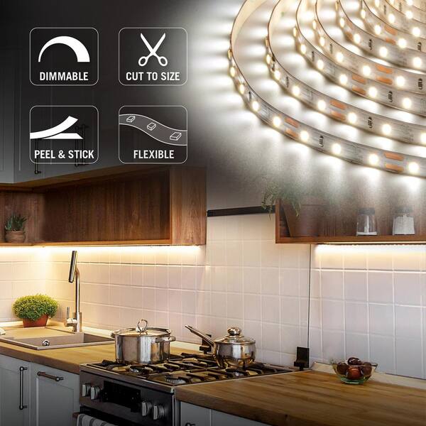 Soft Bright White LED Tape Light Dimmable 3000K Under Kitchen Cabinets 16.4 ft 