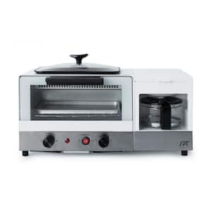Breakfast Center 1450 W 2-Slice White and Stainless Steel Toaster Oven with Griddle and Coffee Maker