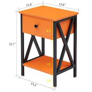 Versatile Nightstands X-Design Side End Table Night Stand Storage Shelf with Bin Drawer 11.8"W x 15.8"L x 21.7"H, Orange