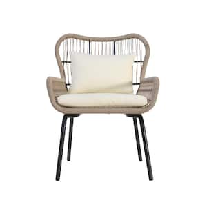 Joshua Brown Stationary Metal Outdoor Lounge Chair with Beige Cushions (2-Pack)