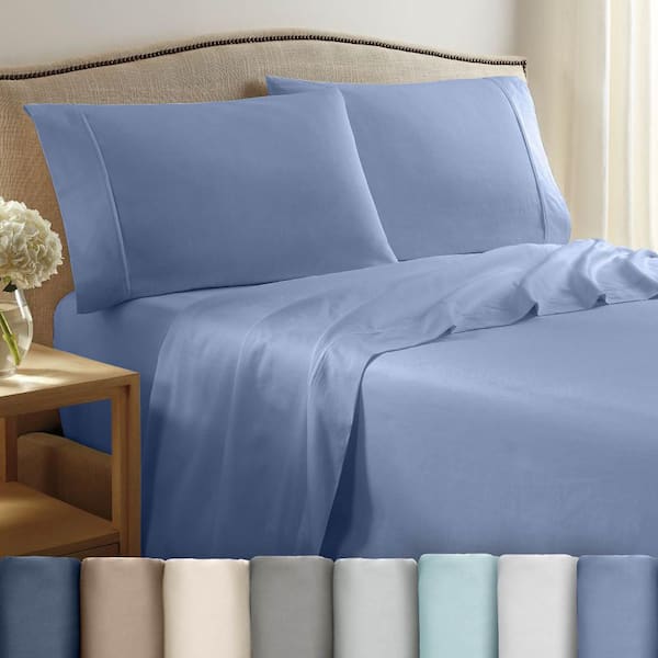 T400 Solid Cotton Sateen Queen Blue Sheet Set