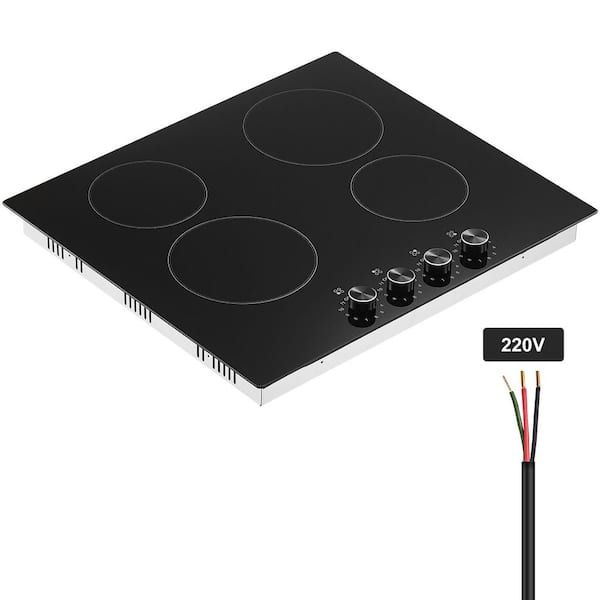 SKYSHALO Electric Cooktop, 24 in. 4 Burners Built-in Electric Stove Top, 6000 W Ceramic Top Radiant Cooktop, with Glass Panel