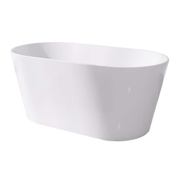 JimsMaison 54 in. x 29 in. Acrylic Freestanding Flatbottom Soaking Bathtub in White