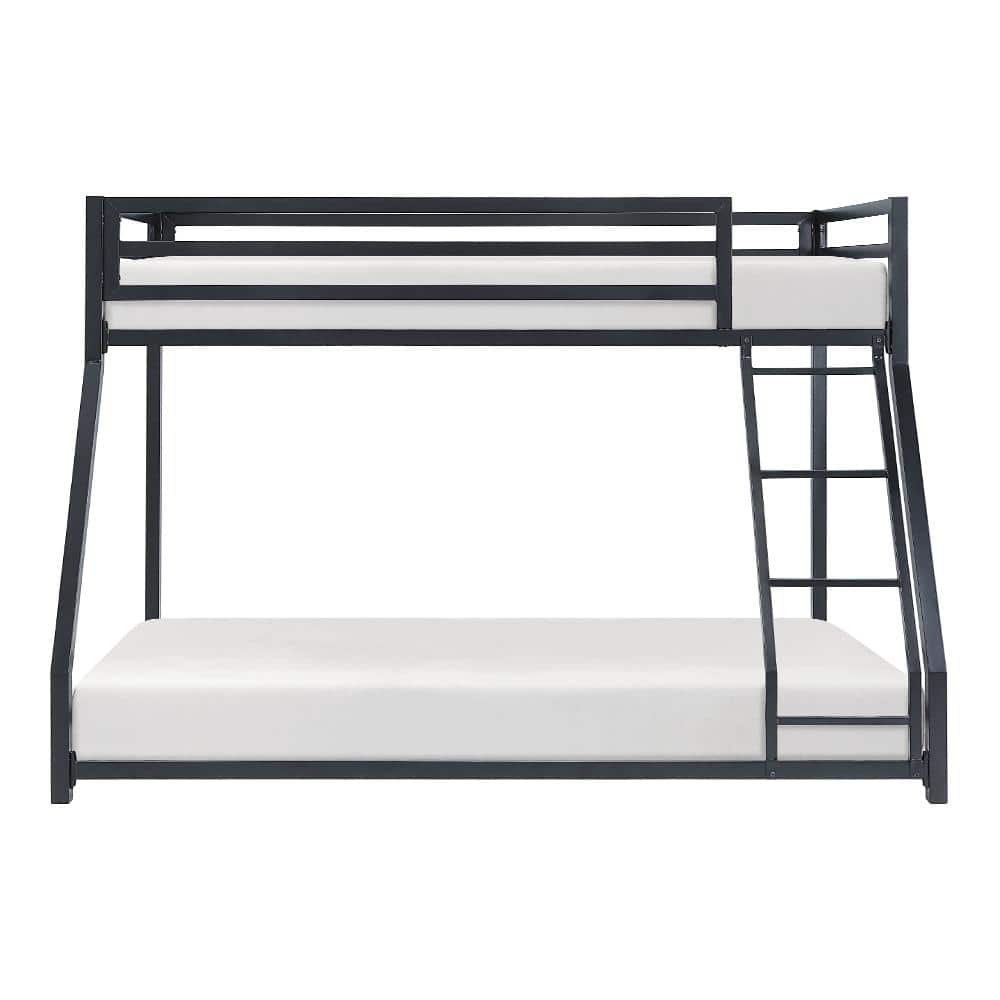 Black Metal Twin Over Full Bunk Bed with Ladder