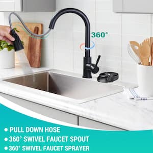 Stainless Steel Single Handle Pull Down Sprayer Kitchen Faucet with 3-Modes Sprayer and Glass Rinse in Matte Black