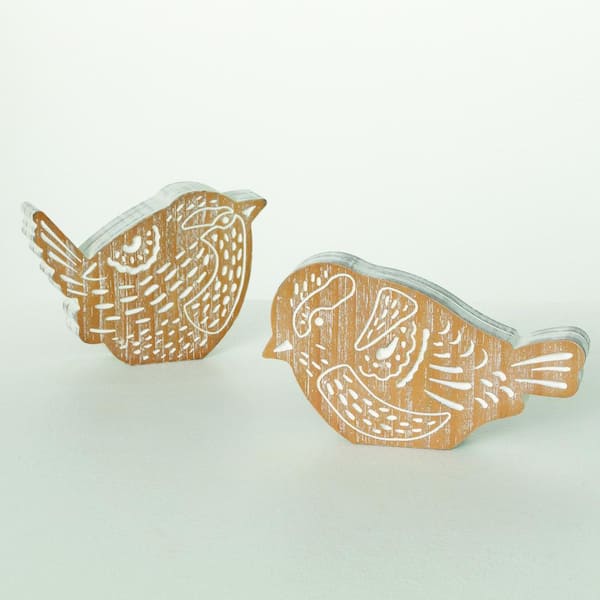 SULLIVANS Brown 7 in. x 5 in. Wood Bird Table Decor Set of 2