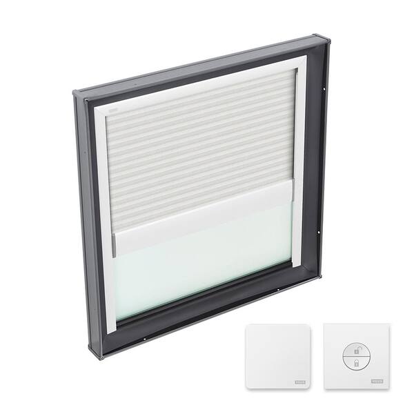 VELUX 22-1/2 in. x 22-1/2 in. Fixed Curb Mount Skylight with Tempered Low-E3 Glass & White Solar Powered Light Filtering Blind