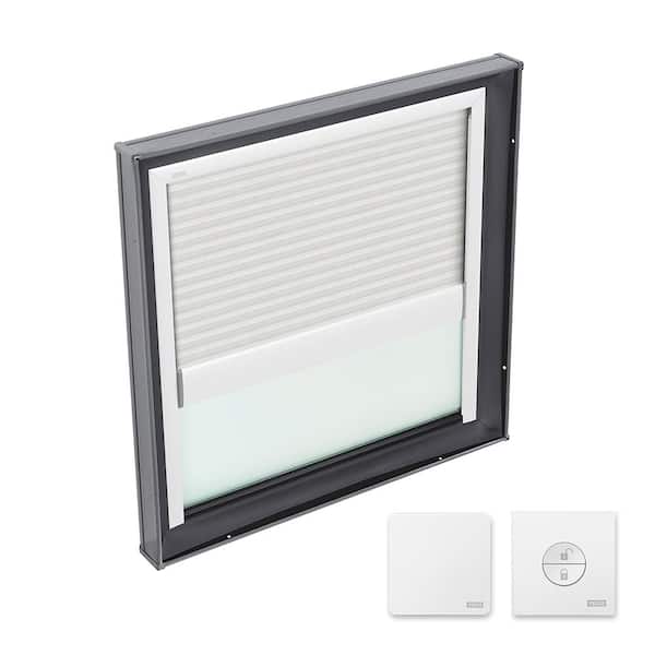 VELUX 34-1/2 in. x 34-1/2 in. Fixed Curb Mount Skylight with Laminated LowE3 Glass & White Solar Powered Light Filtering Blind
