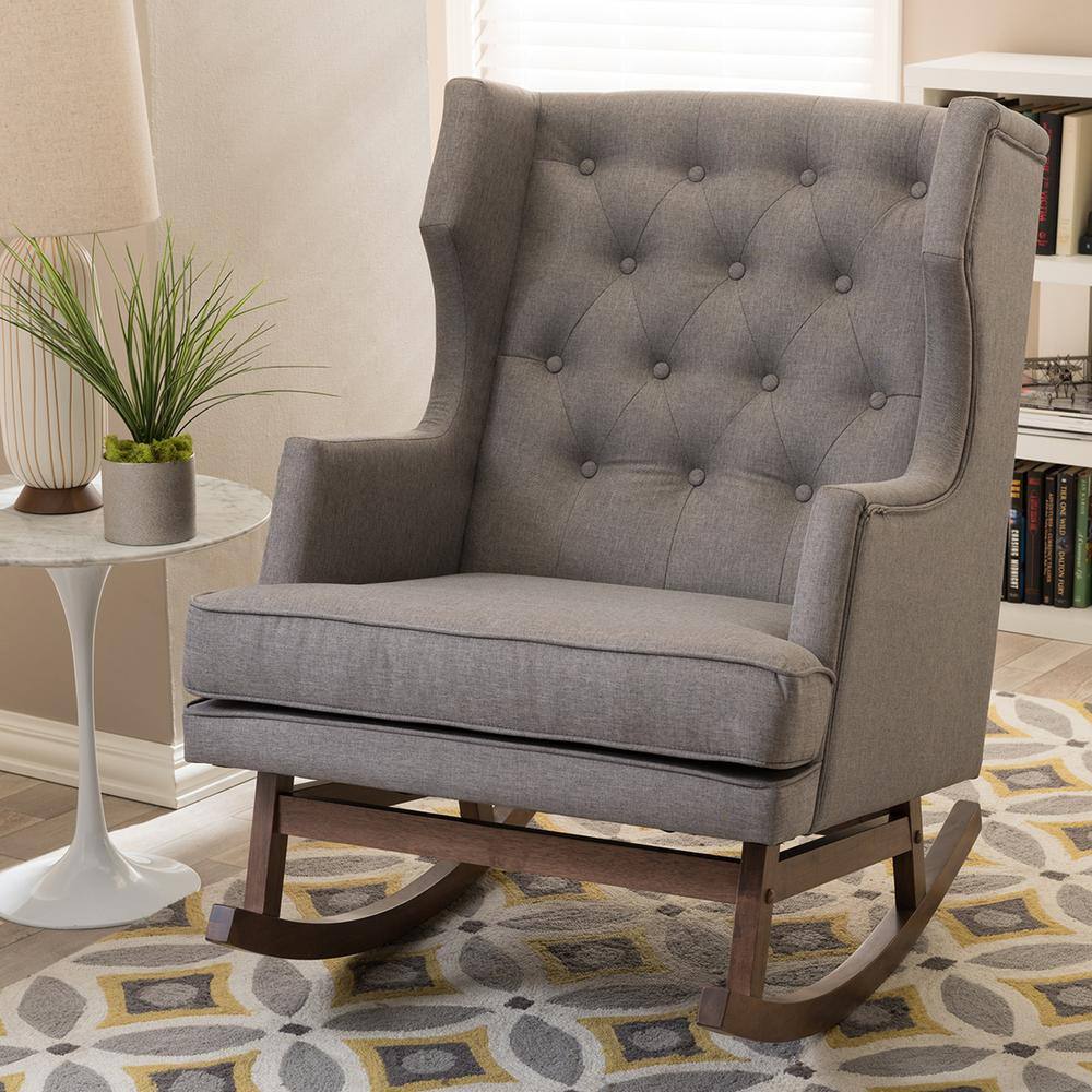 Iona Mid-Century Wingback 37" Rocking Chair with Button-Tufted Accents