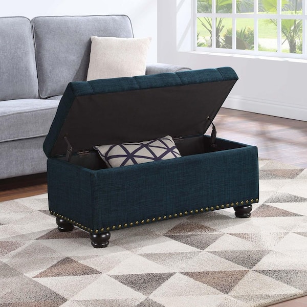 Designs 4-Comfort 7th Avenue Dark Blue Fabric Storage Ottoman Bench
