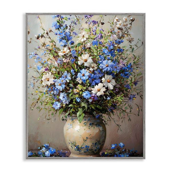 Stupell Industries Cerulean Flower Bouquet by Franklyn Gregory Gray Framed Nature Giclee Art Print 14 in. x 11 in.