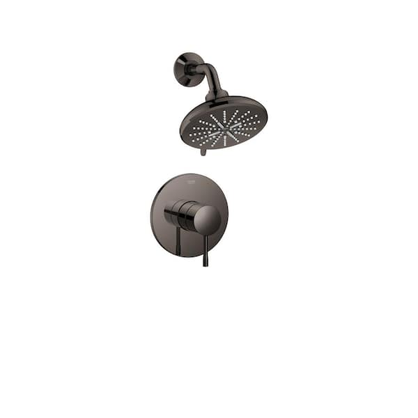 GROHE Essence 1-Handle Wall Mount Shower Trim Kit in Hard Graphite with Shower Arm - 1.75 GPM (Valve Not Included)