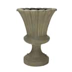 29 in. H Cast Stone Fiberglass Long Leaf Urn in Aged Granite