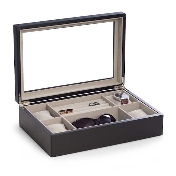 BEY-BERK 12.5 in. D x 3.25 in. H x 8.25 in. W Wood Storage/ Valet in Black
