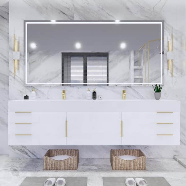 Bethany 84 in. W x 20 in. D x 22 in. H Double Sink Floating Bath Vanity in High Gloss White with White Acrylic Top