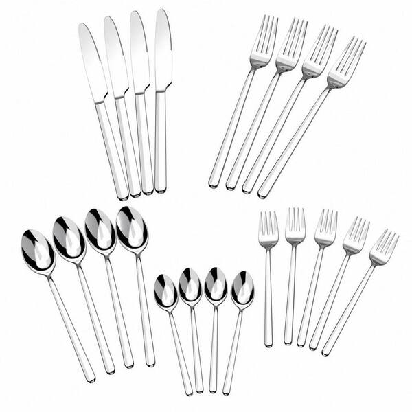20-Piece Silverware Set, Polished Stainless Steel Silverware, Safe for Home Kitchen and Restaurant, Silver