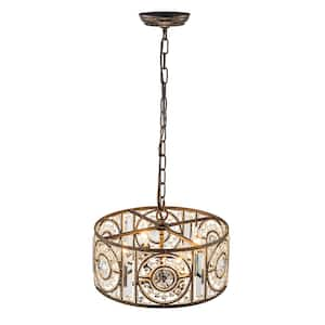 Iridescent 4-Light Vintage Crystal Drum Antique Bronze Chandelier Retro Classic Small Lighting Fixture for Dining Room