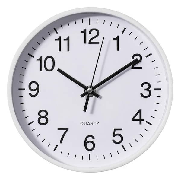 White 8 in. Analog Clock-Silent, Non-Ticking for Wall, Office Desk, Table and Shelf Battery-Operated