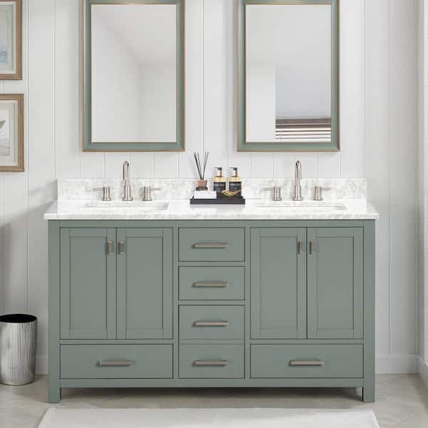 Avanity Modero 61 in. Double Sink Smoke Green Bath Vanity with Carrara ...