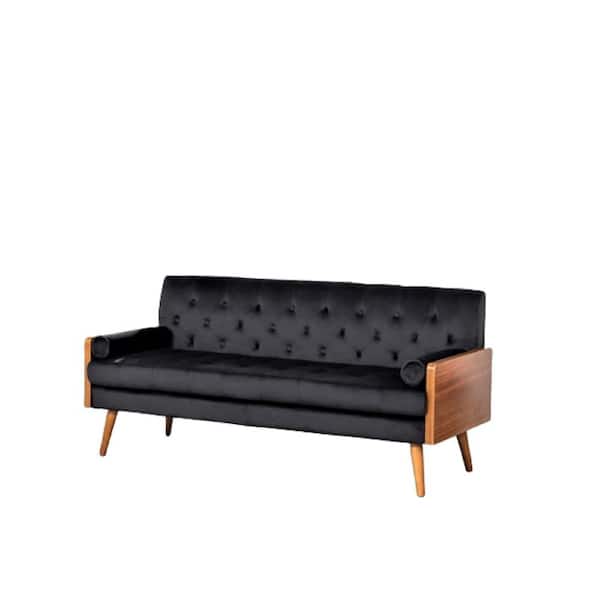 US Pride Furniture Christie 68.5 in. Black Velvet 3-Seater Lawson Sofa with Square Arms