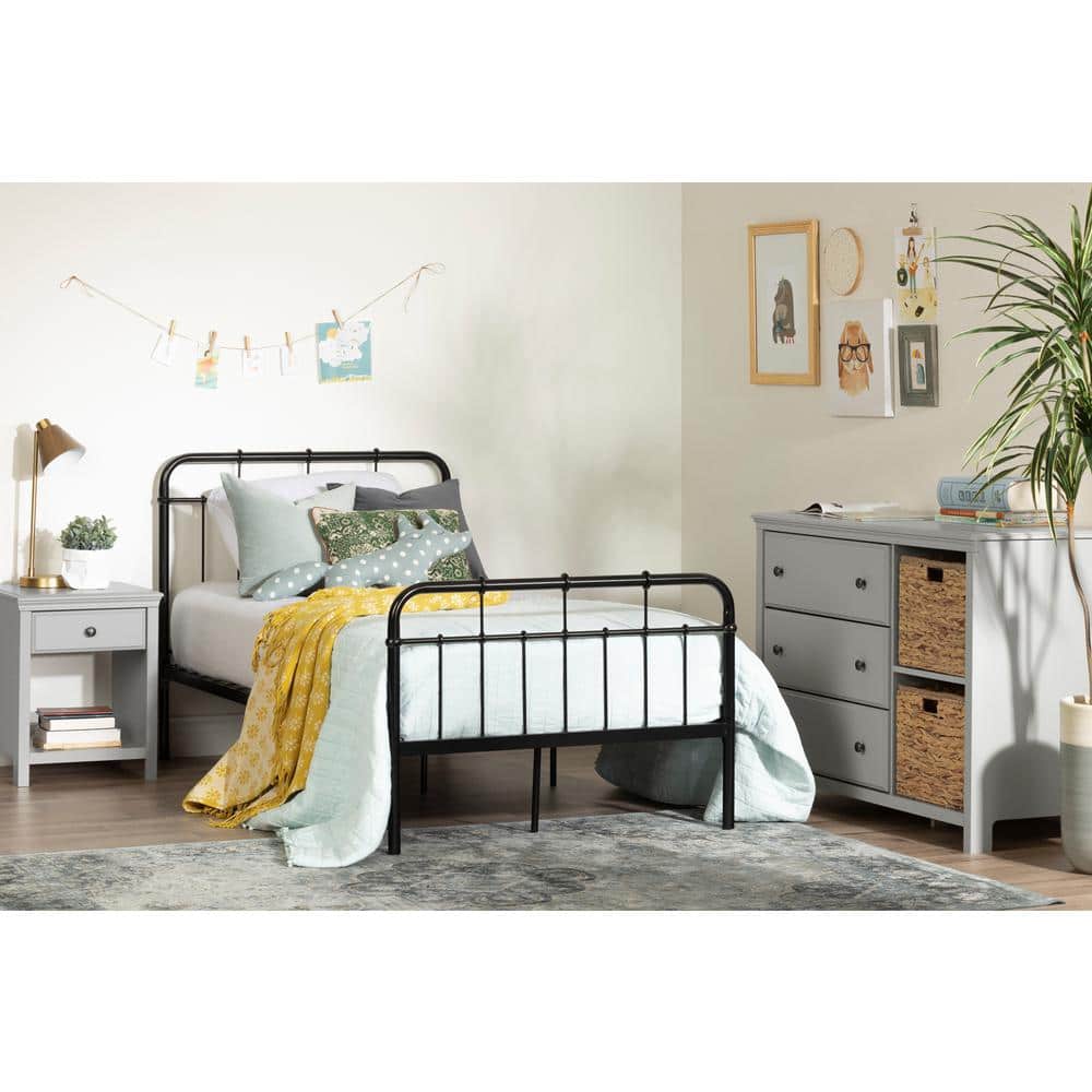 Cotton Candy Black Metal Twin Platform Bed with Headboard