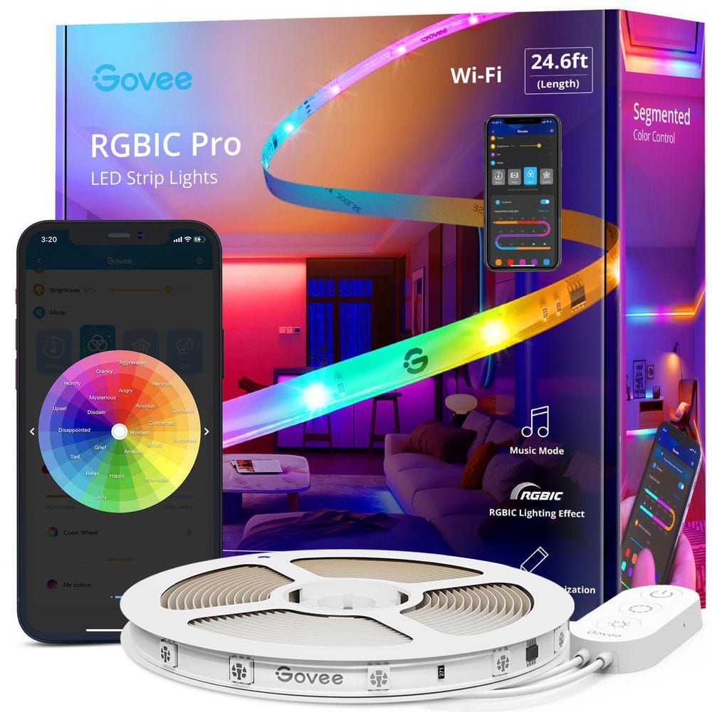 At søge tilflugt den første Editor Govee RGBIC Pro 24.6 ft. Smart Color Changing LED White Tape Wi-Fi Enabled Strip  Light (1-Strip) H619BAD1 - The Home Depot