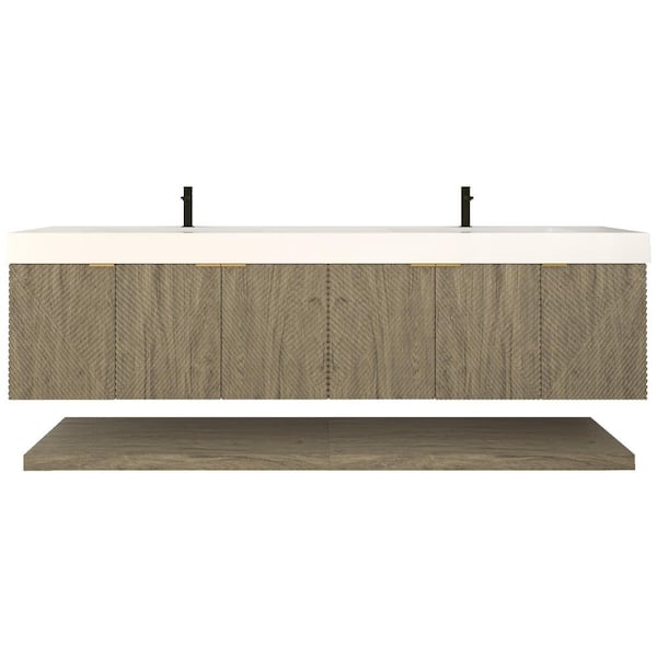 Stella 84 in. W x 20 in. D x 22 in. H Double Sink White Oak Bath Vanity with White Acrylic Top Floating Lower Shelf