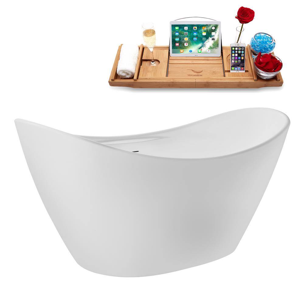 68" Glossy White Acrylic Double Slipper Freestanding Tub with Tray