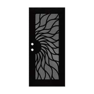 Sunfire 32 in. x 80 in. Left Hand/Outswing Black Aluminum Security Door with Black Perforated Metal Screen