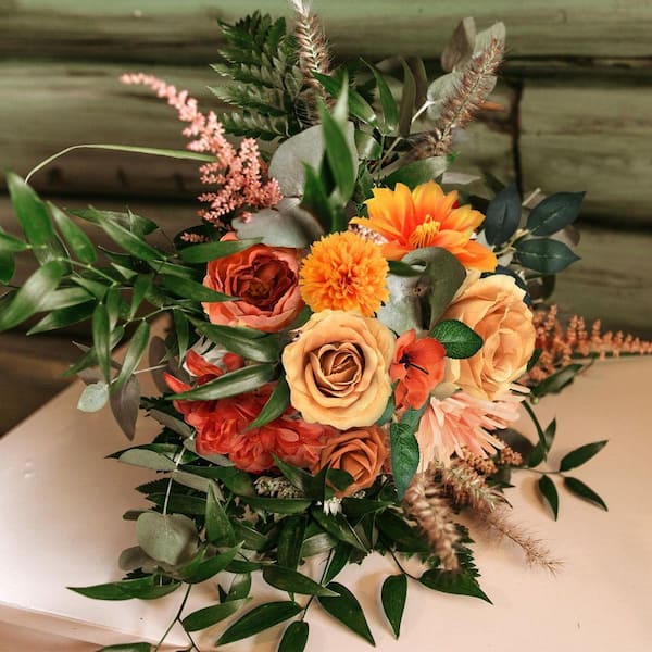 7.8 in. Orange Artificial Peonies, Roses, Dahlias, Daisies Flowers